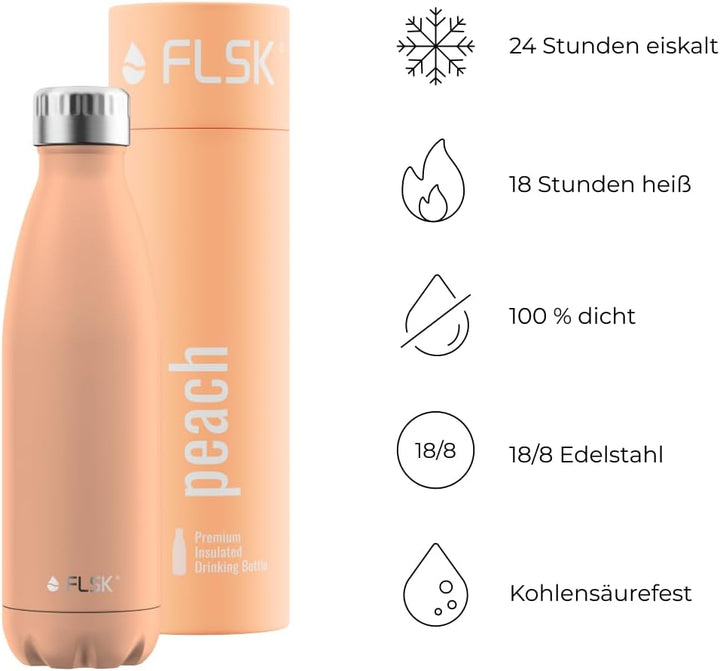 FLSK Trinkflasche – Premium Edelstahl Thermosflasche – 100% auslaufsicher & kohlensäuregeeignet – hä