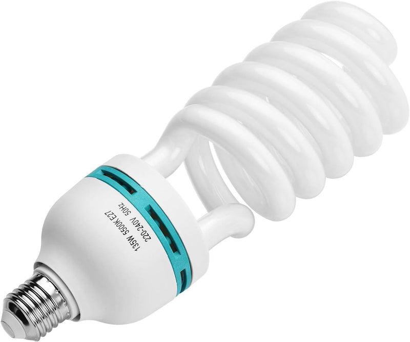 Andoer 2 x Fotolampe 135W 220V, 5500K CRI90 Tageslicht Spirallampe, Energiesparlampe E27 Birne für F