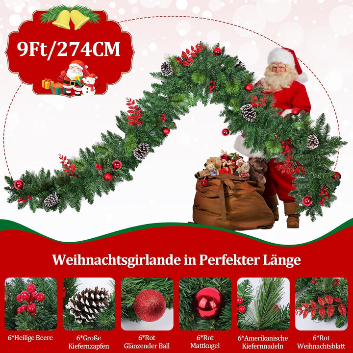 Weihnachtsgirlande mit Beleuchtung, 2.7M Girlande Weihnachten Batteriebetrieben, 30 LED & Timer, was