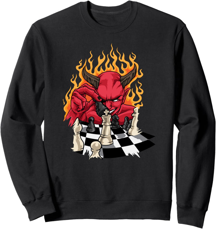 Flammen Teufel mit Schachbrett Und Schachfiguren - Schach Sweatshirt