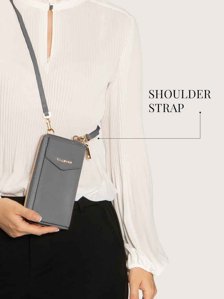 Lazarotti Bologna XL Leder Damen-Geldbörse & Handytasche (2-in-1) | 16 Kartenfächer | zum Umhängen m