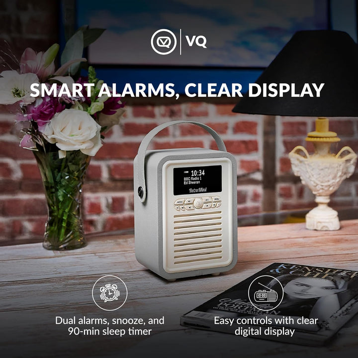 VQ Retro Mini DAB/DAB+ Digital- und FM-Radio mit Bluetooth und Weckfunktion - Hellgrau