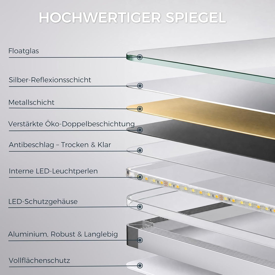 IMPTS Badspiegel mit Beleuchtung 60x50cm LED Spiegel Bad Dimmbar | Badezimmerspiegel mit Touchschalt