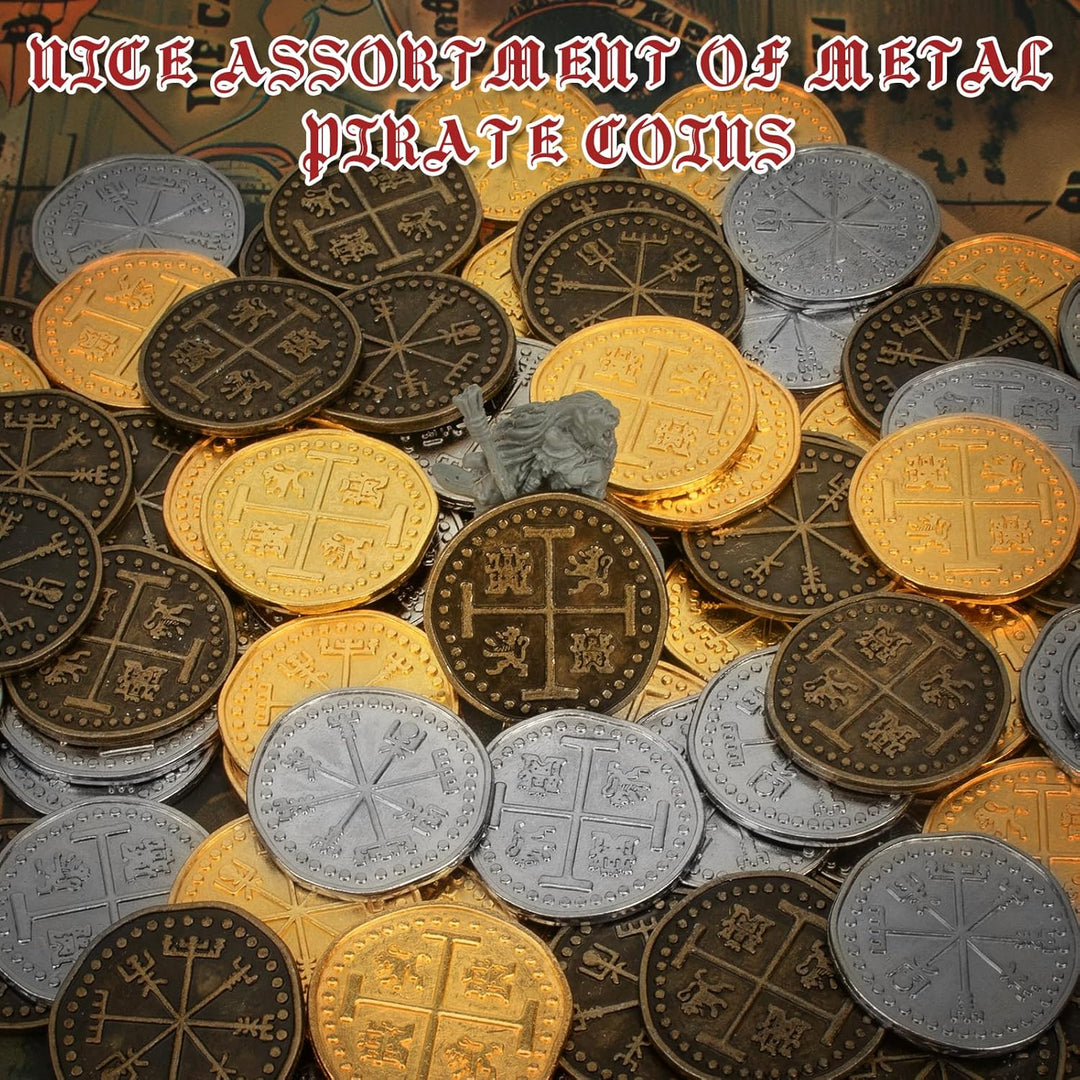 Byhoo 36 Pcs Metall Piraten Token Münzen Set, Realistische Schatz Spanisch Währung Münzen für Pirate