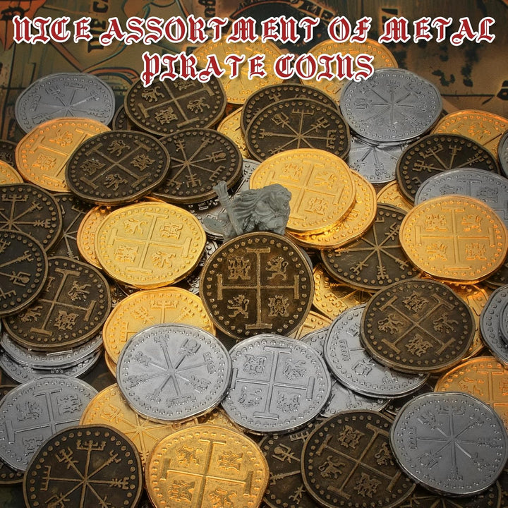 Byhoo 36 Pcs Metall Piraten Token Münzen Set, Realistische Schatz Spanisch Währung Münzen für Pirate