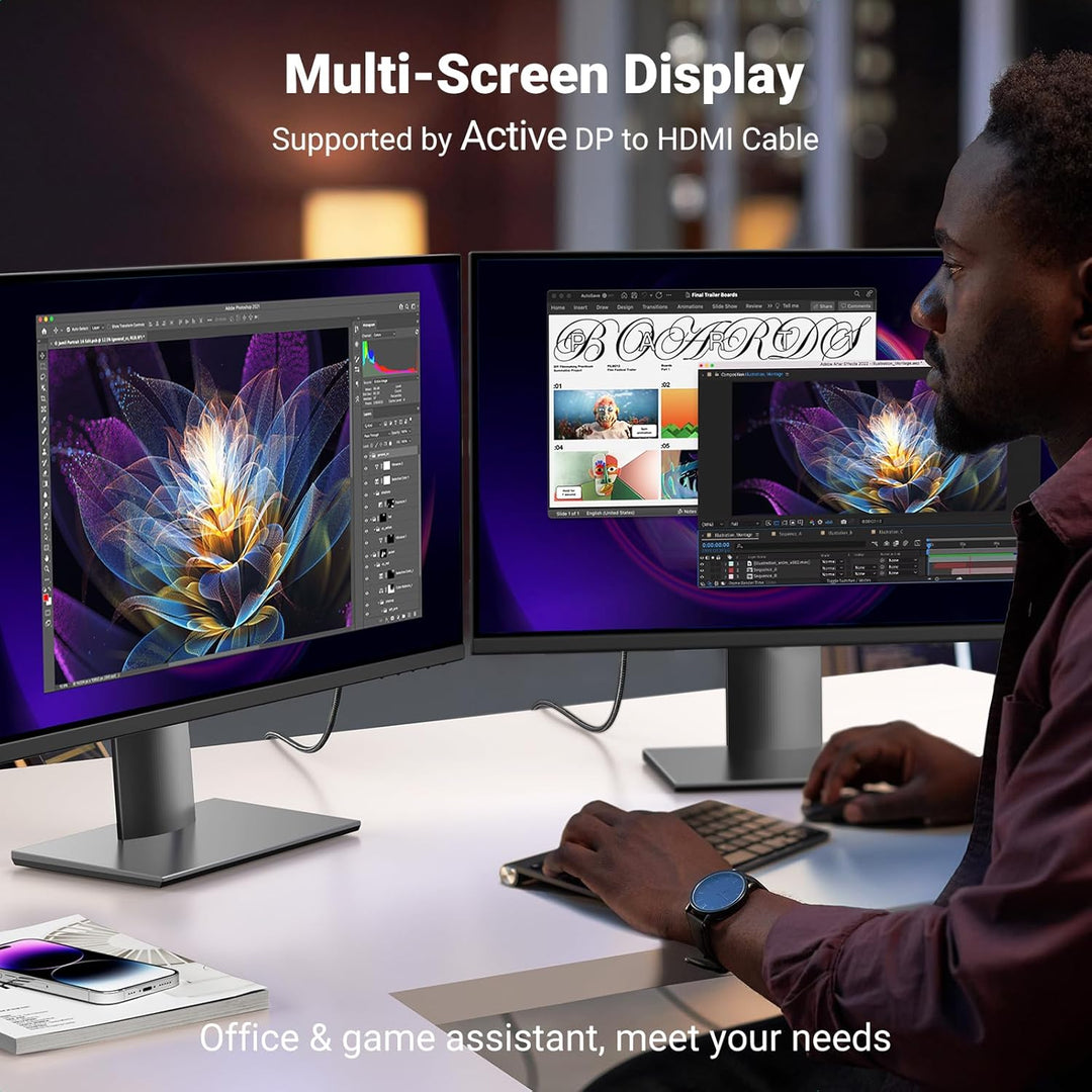 UGREEN 4K@60Hz DisplayPort zu HDMI Kabel DP zu HDMI Kabel Uni-Direktional DP 1.2 zu HDMI 2.0 Kabel H
