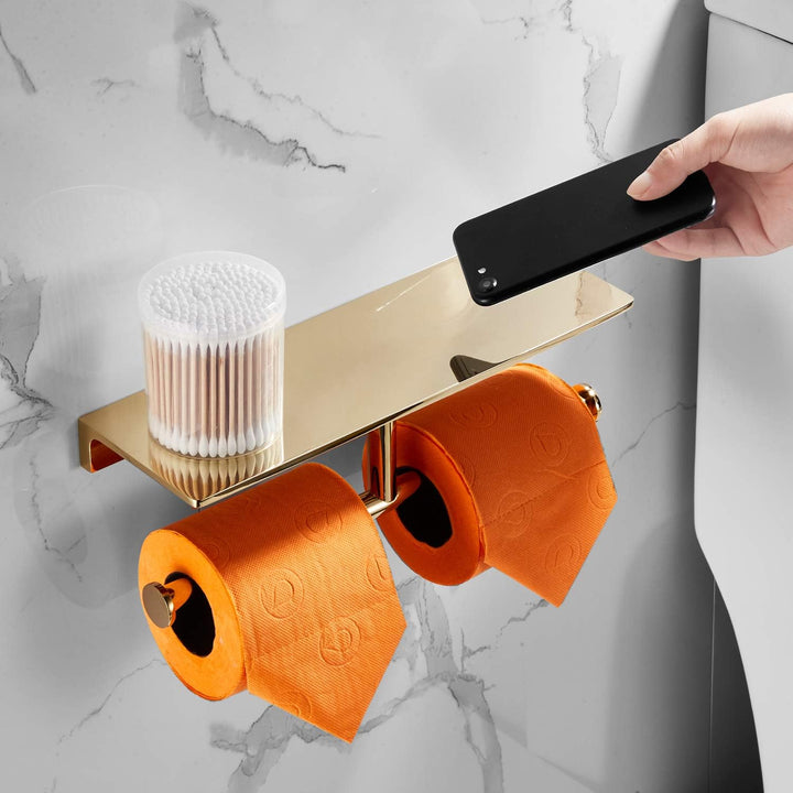 Doppelrollen-Toilettenpapierhalter mit Ablage aus massivem Messing und erstklassigem Papiertaschentu
