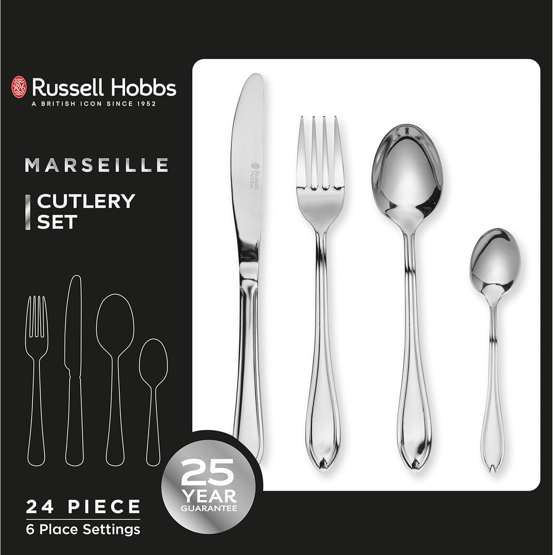 Russell Hobbs RH02224EU7 Marseille Besteckset 6 Personen, 24 teilig Besteck inkl Messer, Gabel, Dess