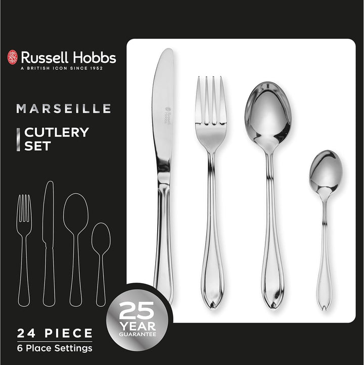 Russell Hobbs RH02224EU7 Marseille Besteckset 6 Personen, 24 teilig Besteck inkl Messer, Gabel, Dess