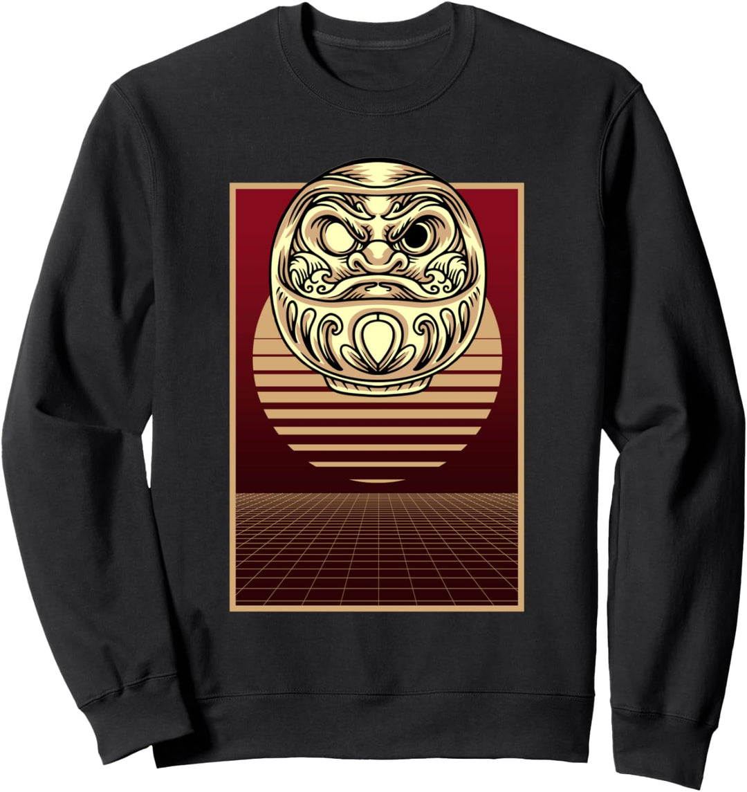 Synthwave Japanisch Daruma Doll Aufgehende Sonne Japan Sweatshirt