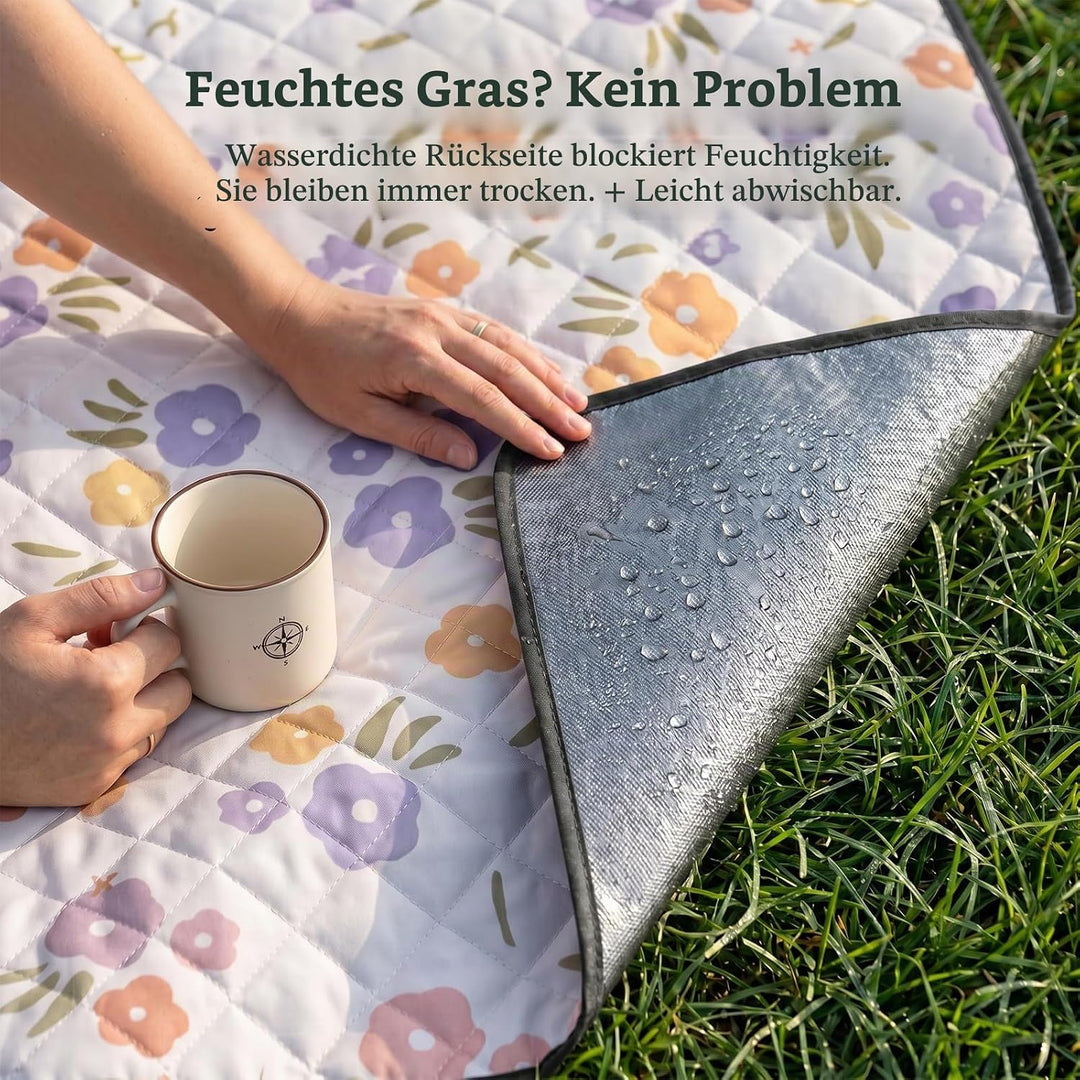 Picknickdecke Wasserdicht, Pikncik Decke Gross, Picknickdecke 200x200cm, Faltbar Leicht Tragbar Outd