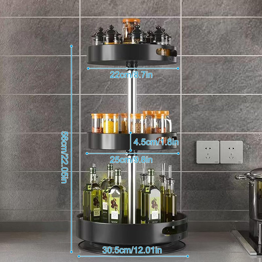 Lazy Susan Organizer, 2/3 Etagen 360° Drehbares Gewürzregal, Kohlenstoffstahl Drehteller Gewürzhalte