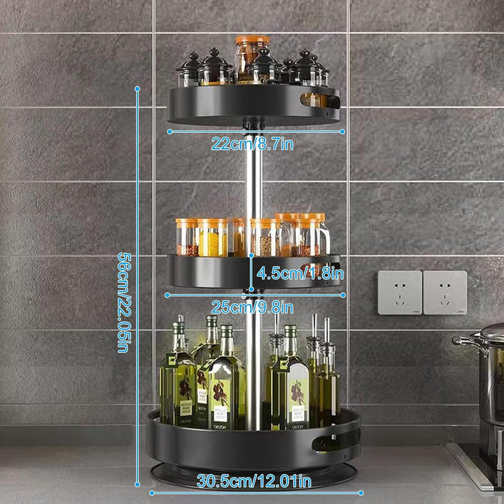 Lazy Susan Organizer, 2/3 Etagen 360° Drehbares Gewürzregal, Kohlenstoffstahl Drehteller Gewürzhalte