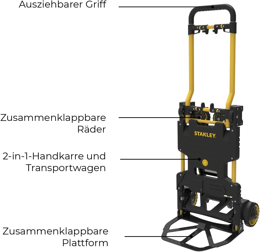 Stanley 2-in-1 Sackkarre und Transportkarre SXWTD-FT585 - Sackkarre Klappbar mit Tragkraft 137 KG -