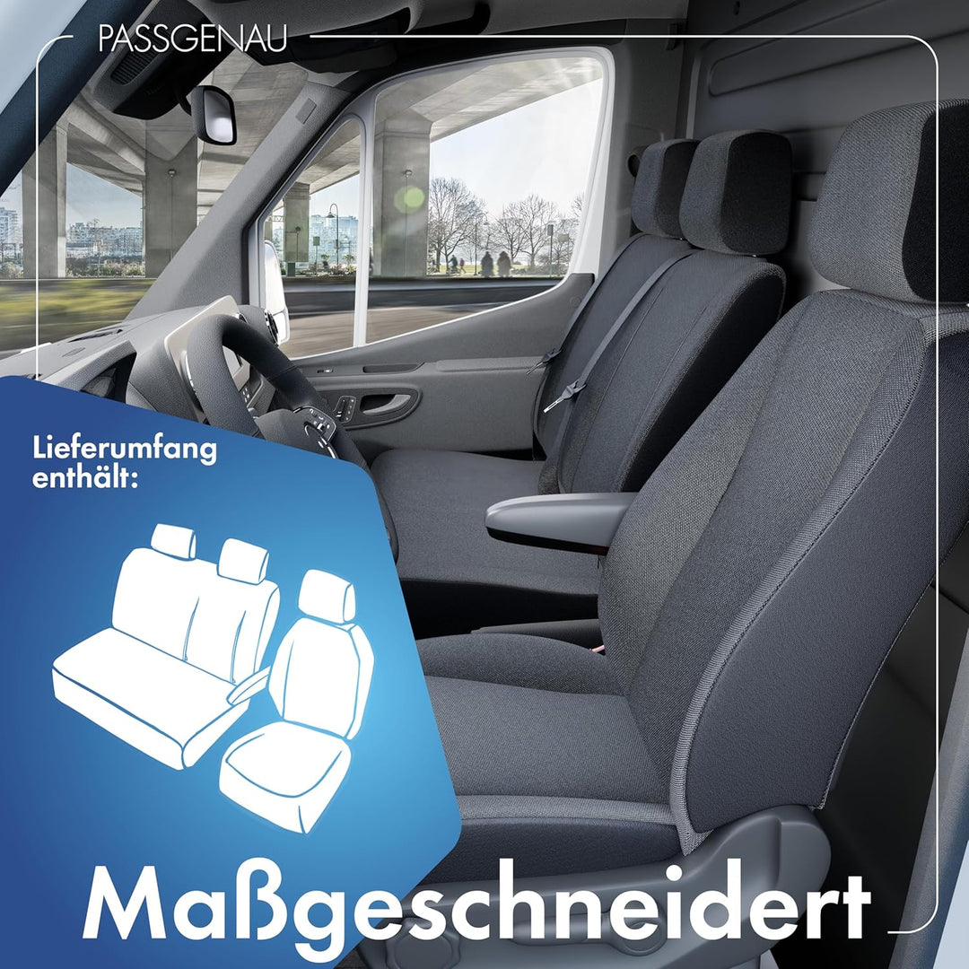 Walser Transporter Sitzbezüge Auto kompatibel mit FIAT Ducato, Einzelsitz Armlehne innen/Doppelbank,