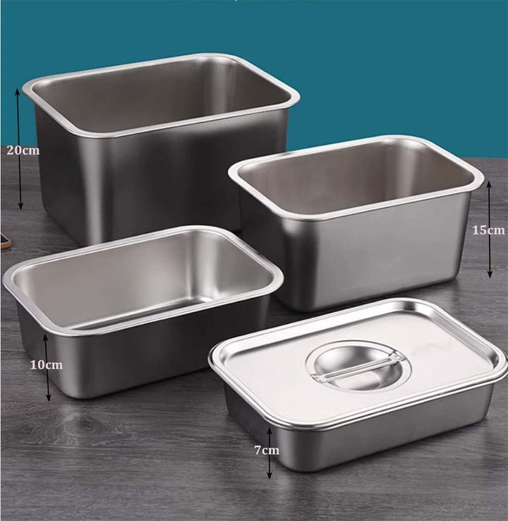 Edelstahlpfannen mit Deckel, Dampftischpfanne, Edelstahl-Behälter-Set, stapelbare Metalldampfgarpfan