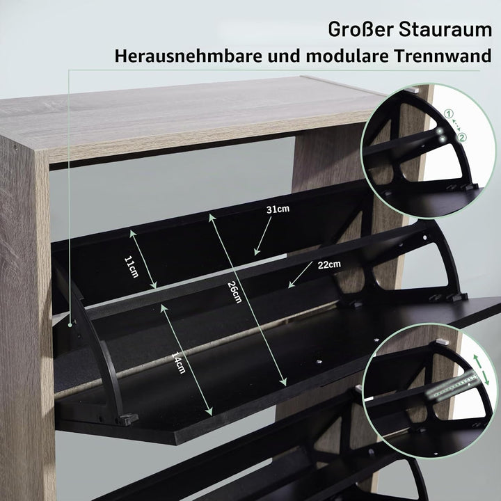 CASABEL Schuhschrank für 15 Paar – grosse Kapazität für den Eingangsbereich – L 60 x B 17 x H 180 cm