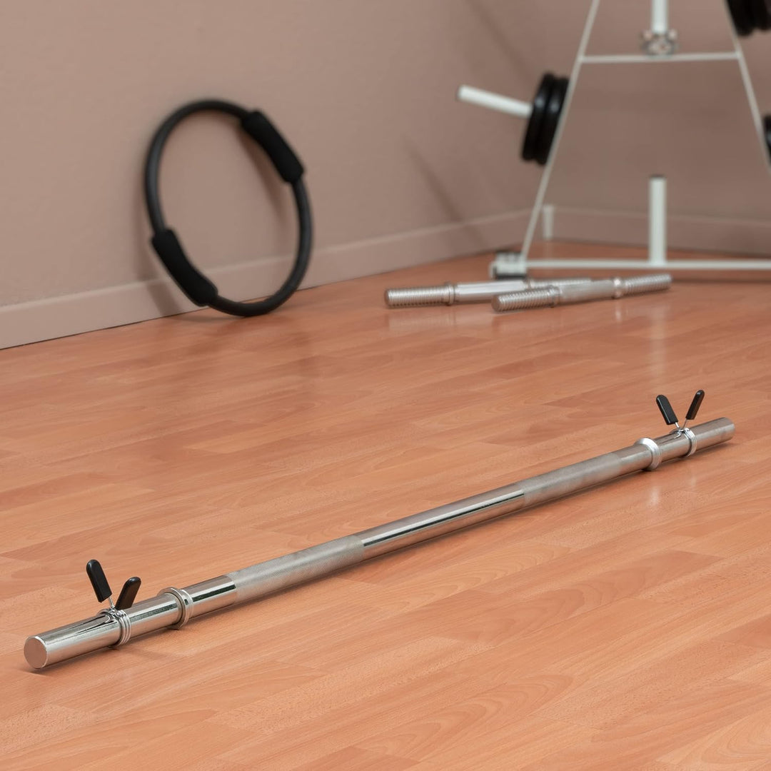 MAXXIVA® Langhantelstange - 120/140/160/180 cm, 30mm, bis 300kg, Stahl, Chrom, Federverschluss - Lan