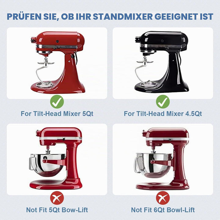 COFUN Edelstah Knethaken für KitchenAid Zubehör, passend für KitchenAid 4,5–5 Quart Kippkopf-Standmi