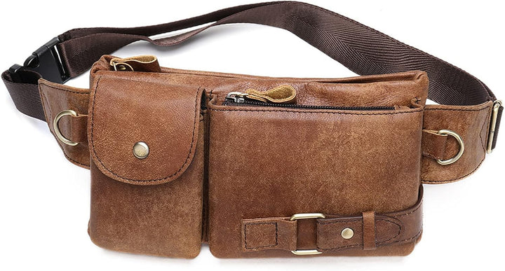 FANDARE Retro Bauchtasche Brusttasche Gürteltasche Hüfttasche Sport Leder Sling Bag Umhängetaschen H