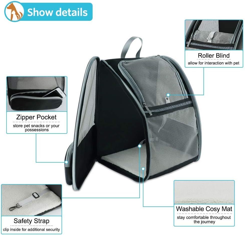 Kiepoar Haustiere Rucksack Transporttasche für Hunde Katzen 7.5kg, Grosse Tragbare Katzenrucksack Hu