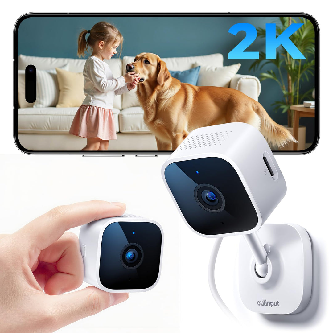 Outinput 2K Plug-in Mini Überwachungskamera Innen, WLAN Indoor Kamera mit IR-Nachtsicht, Hundekamera