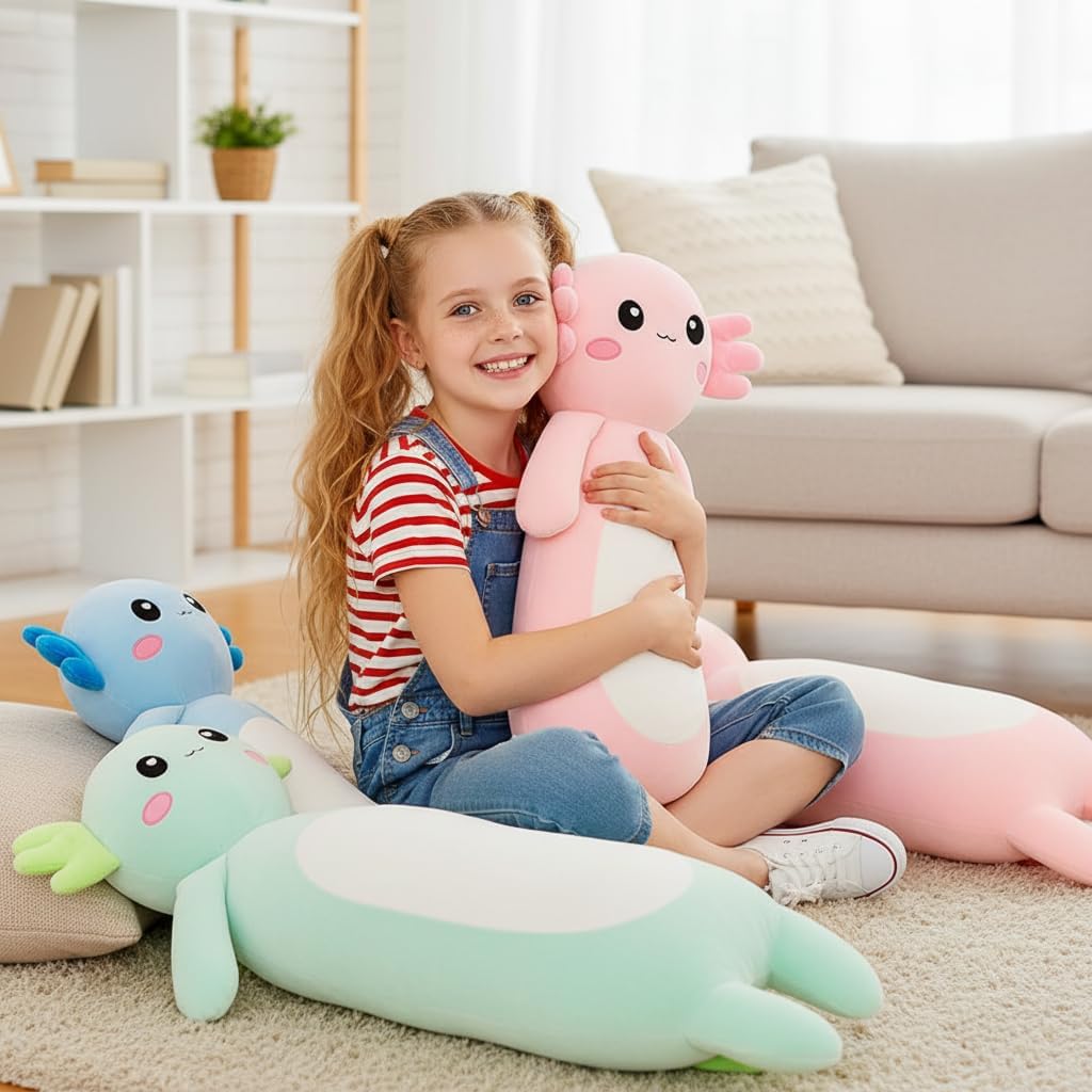 Kekeso Langes Axolotl Plüschtier,Kawaii Axolotl Kuscheltier Stofftier Rosa Axolotl Plüsch-Kissen, fü