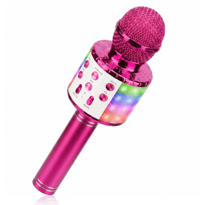 ShinePick Kabelloses Karaoke-Mikrofon, Bluetooth, tragbar, mit LED-Licht, Disco für Kinder/Erwachsen