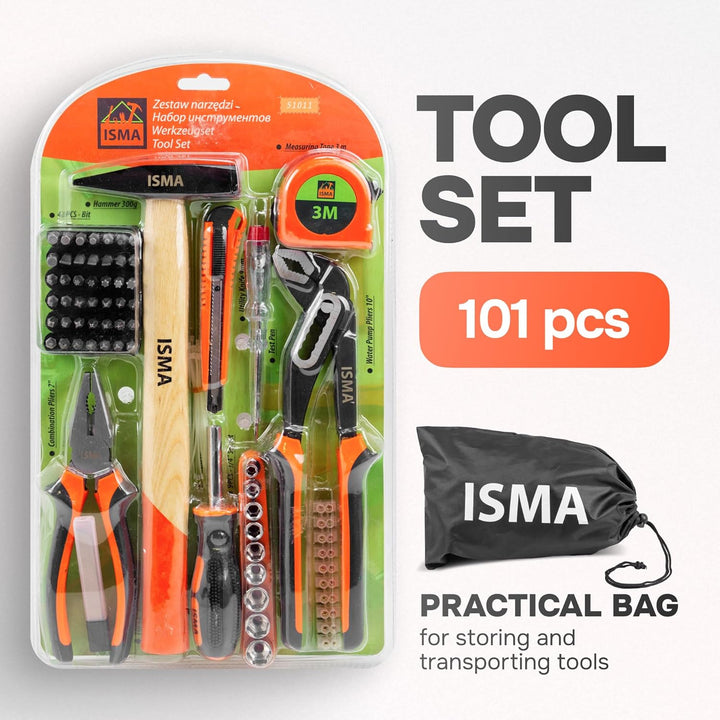 ISMA Multifunktionales Werkzeug-Set, 101-teilig, 1/4 Zoll (0,64 cm), für Heimwerker zu Hause und im