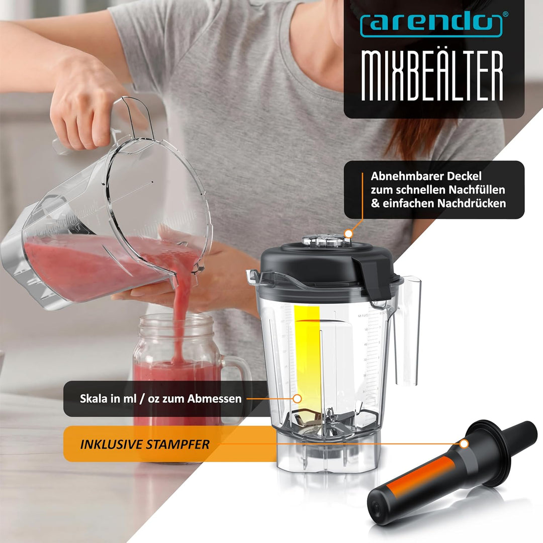 Arendo – Standmixer mit Touchpanel – 2000 Watt Hochleistungsmixer - 9 Geschwindigkeitsstufen – 24.00