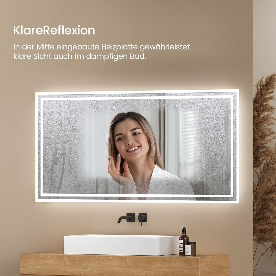 EMKE LED Badspiegel mit Beleuchtung 120x60cm LED Badezimmerspiegel Warmweisses Licht und Kaltesweiss