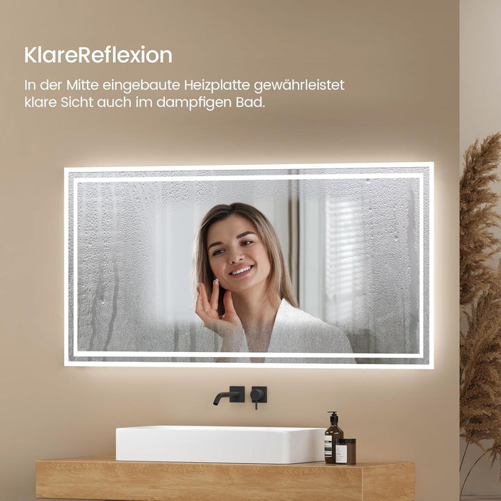 EMKE LED Badspiegel mit Beleuchtung 120x60cm LED Badezimmerspiegel Warmweisses Licht und Kaltesweiss