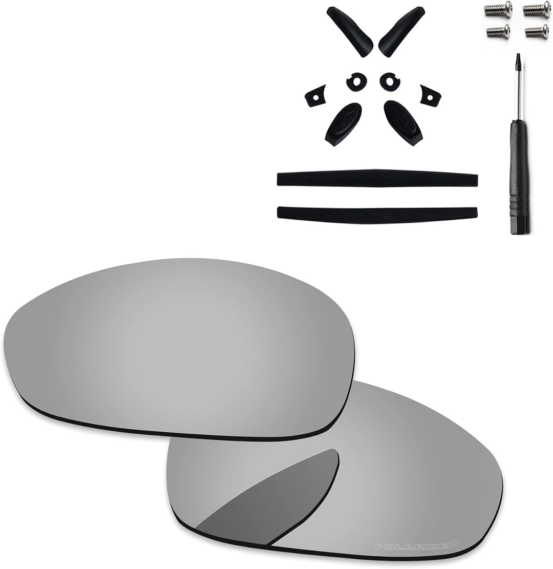 PapaViva Ersatzlinsen &amp; Gummi-Kits für for Oakley Juliet Chrom-silber – Polarisiert, Chrom-silber –