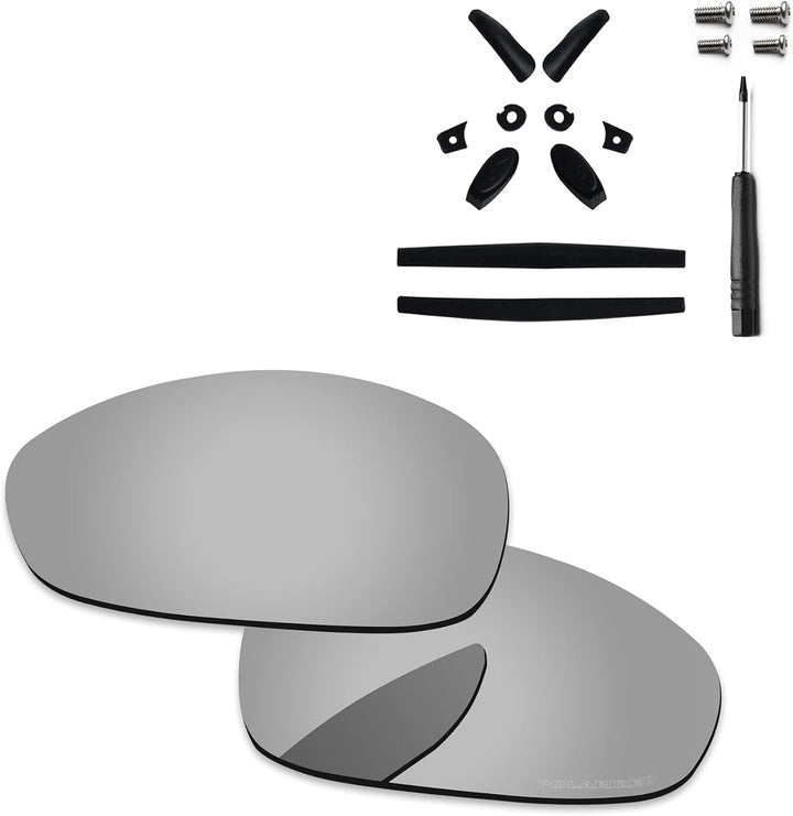 PapaViva Ersatzlinsen &amp; Gummi-Kits für for Oakley Juliet Chrom-silber – Polarisiert, Chrom-silber –