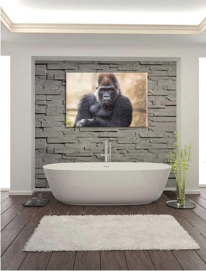 Pixxprint gelangweilter Gorilla als Leinwandbild/Grösse: 100x70 / Wandbild/Kunstdruck/fertig bespann