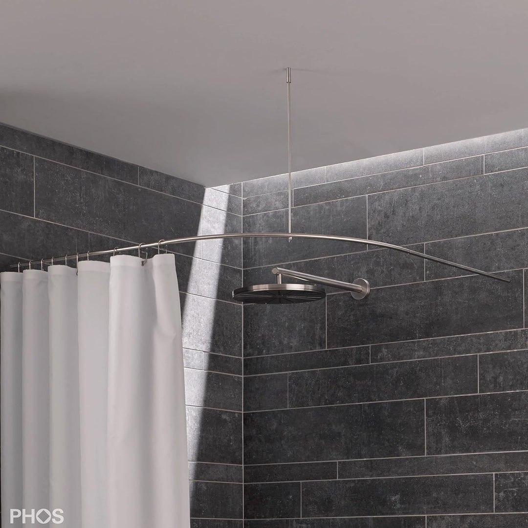 PHOS Design, DSB300-1000 Viertelkreis Duschvorhangstange 100 x 100 cm, Bogenradius 30 cm, Edelstahl