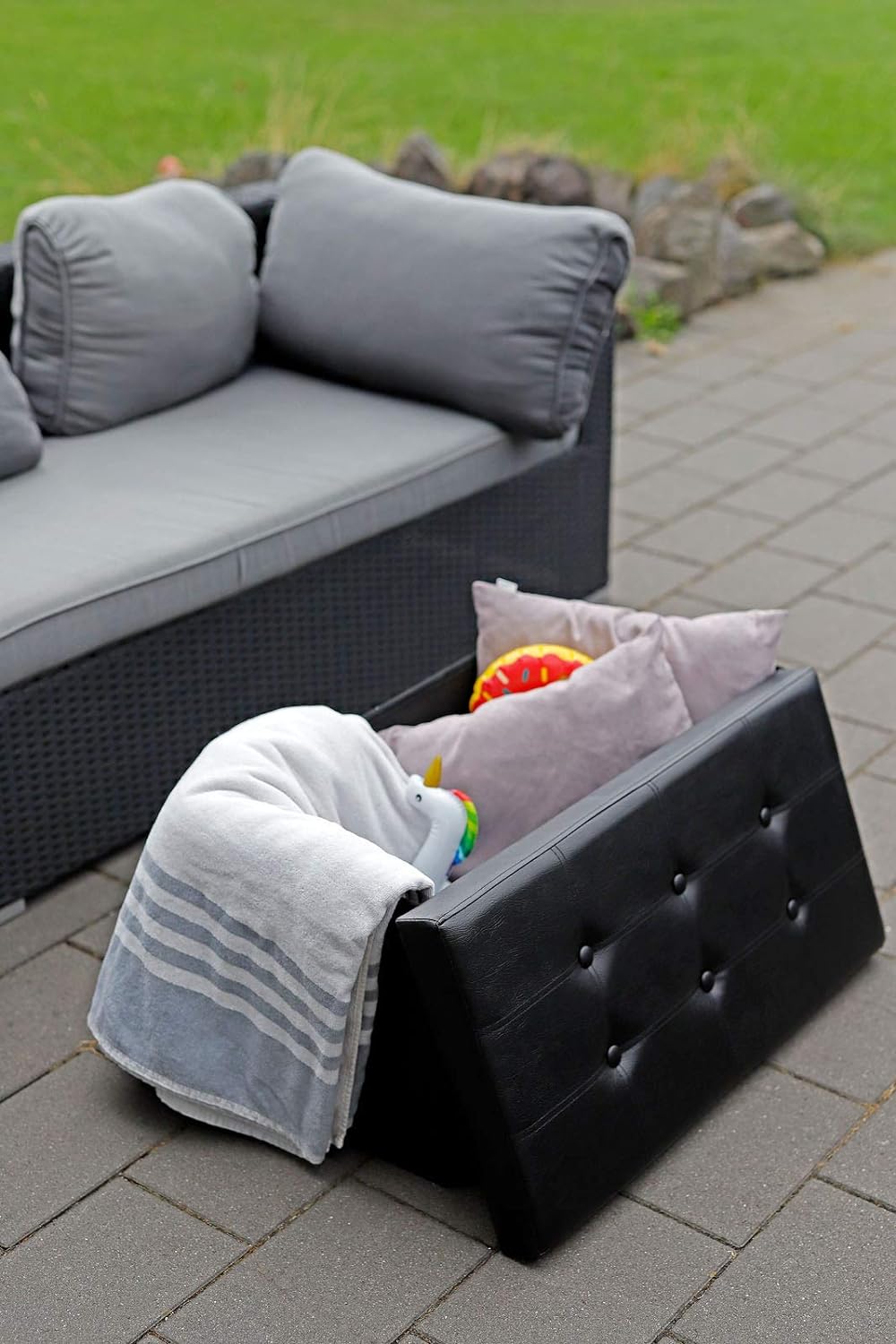 dibea Sitzhocker faltbar max 300 kg Kunstleder, 76x38x38 cm schwarz, 76x38x38 cm Schwarz
