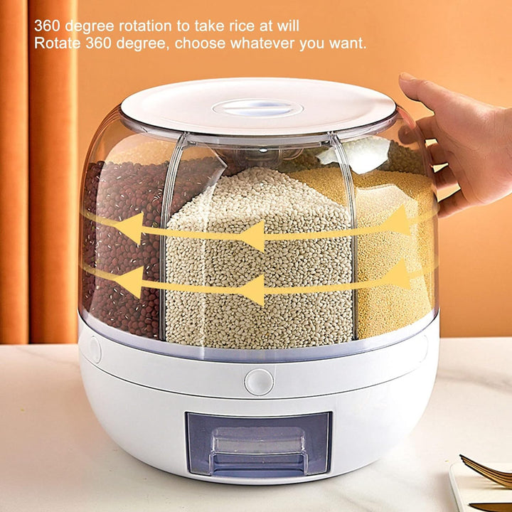 Vorratsdosen Müsli Aufbewahrungsbox, 5kg 6 Raster Kunststoff Trockenfutter Spender Reisbox 360° Dreh