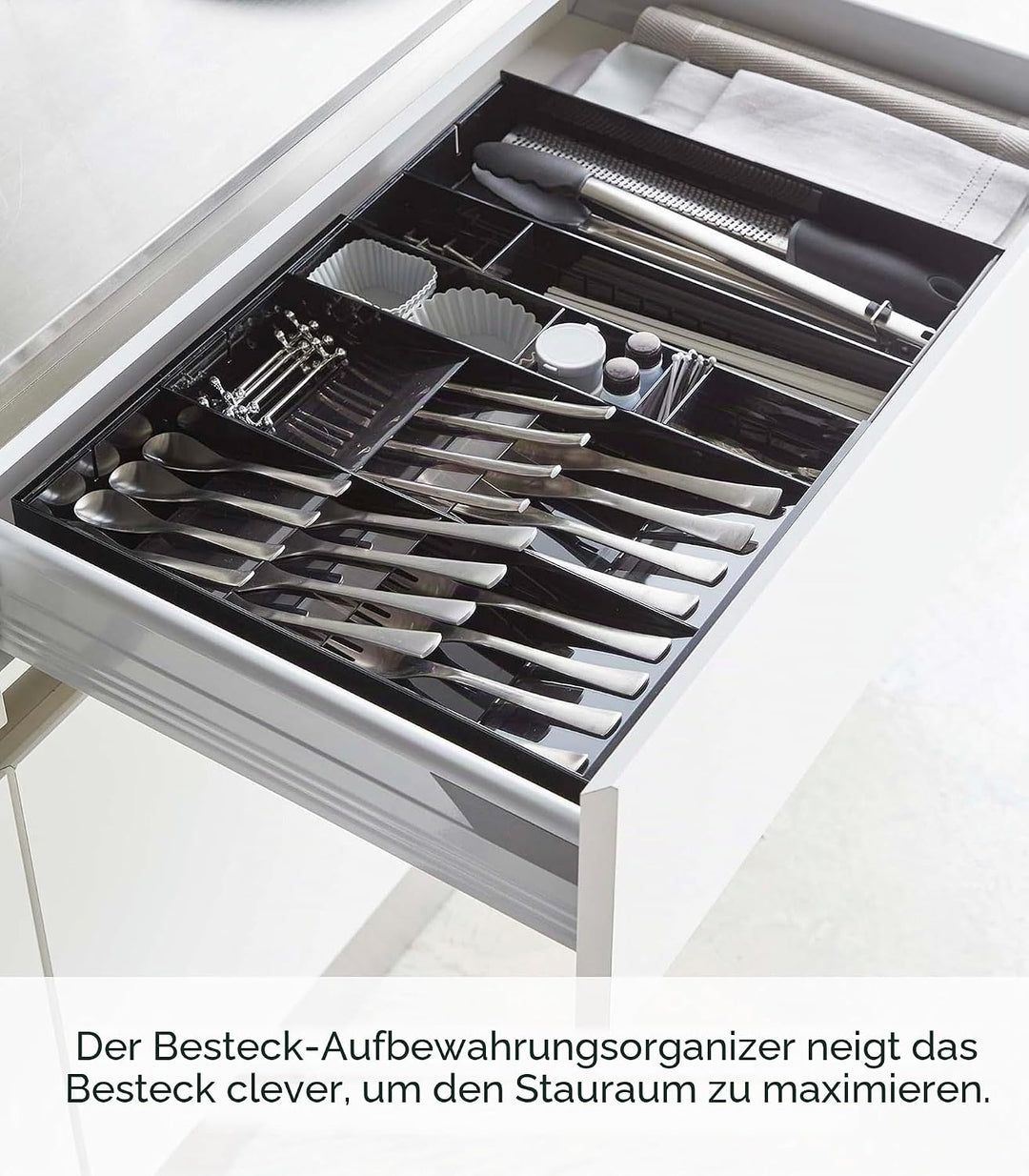 YAMAZAKI TOWER 5416 Ausziehbarer diagonaler Besteckkasten, Schwarz, One Size, Schwarz