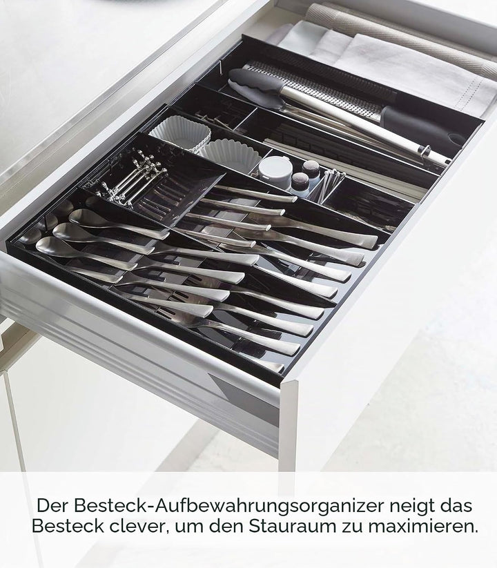 YAMAZAKI TOWER 5416 Ausziehbarer diagonaler Besteckkasten, Schwarz, One Size, Schwarz