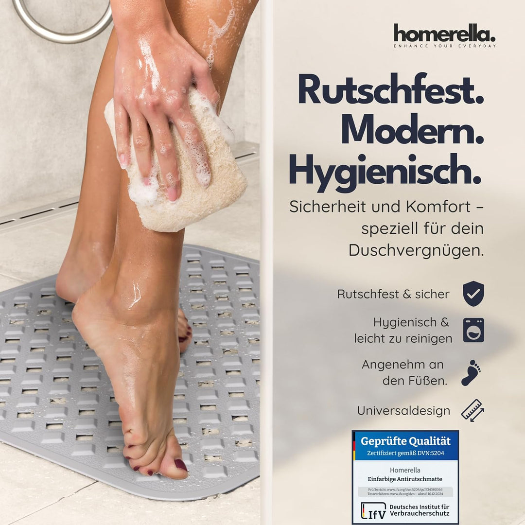 Homerella® Duschmatte rutschfest - 100% BPA frei - Inkl. 2 Haken zum Aufhängen 53x53cm - Antirutschm