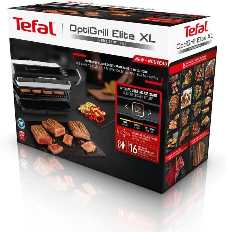 Tefal Kontaktgrill Optigrill Elite XL GC760D | 16 automatische Programme | Digitales Display mit Cou
