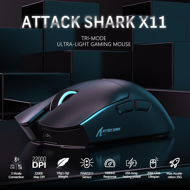 LexonElec x Attack Shark X11 Kabellose Gaming-Maus mit RGB Magnetische Ladestation, PixArt PAW3311-S