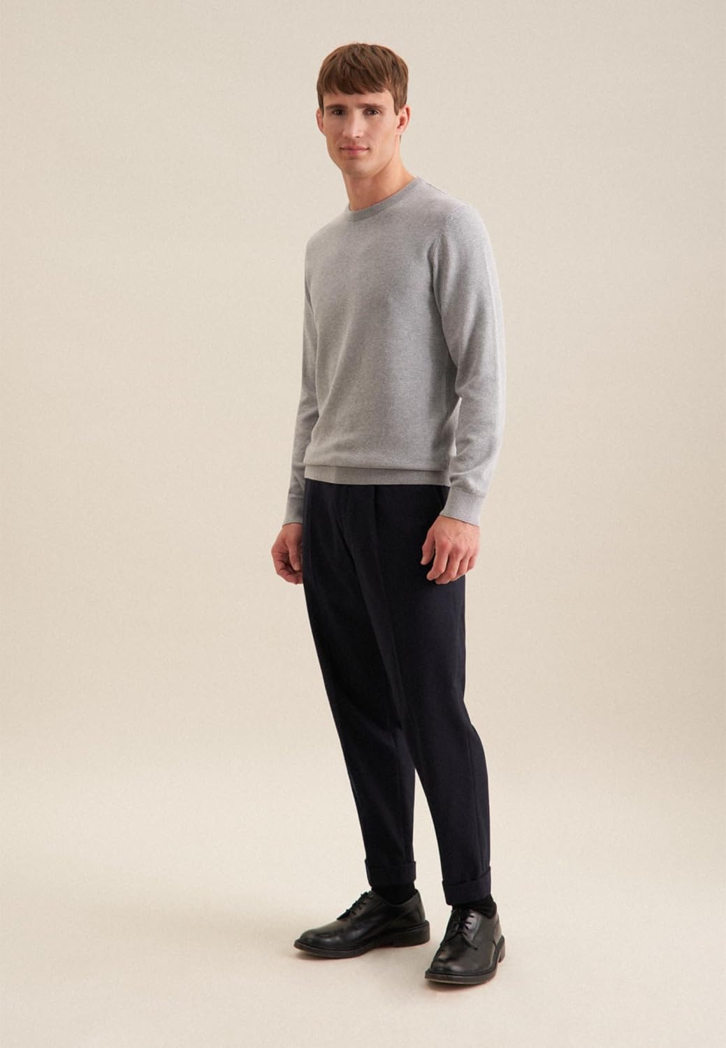 Seidensticker Herren Pullover - Regular Fit - Rundhalsausschnitt - Langarm - 100% Baumwolle L Grau,