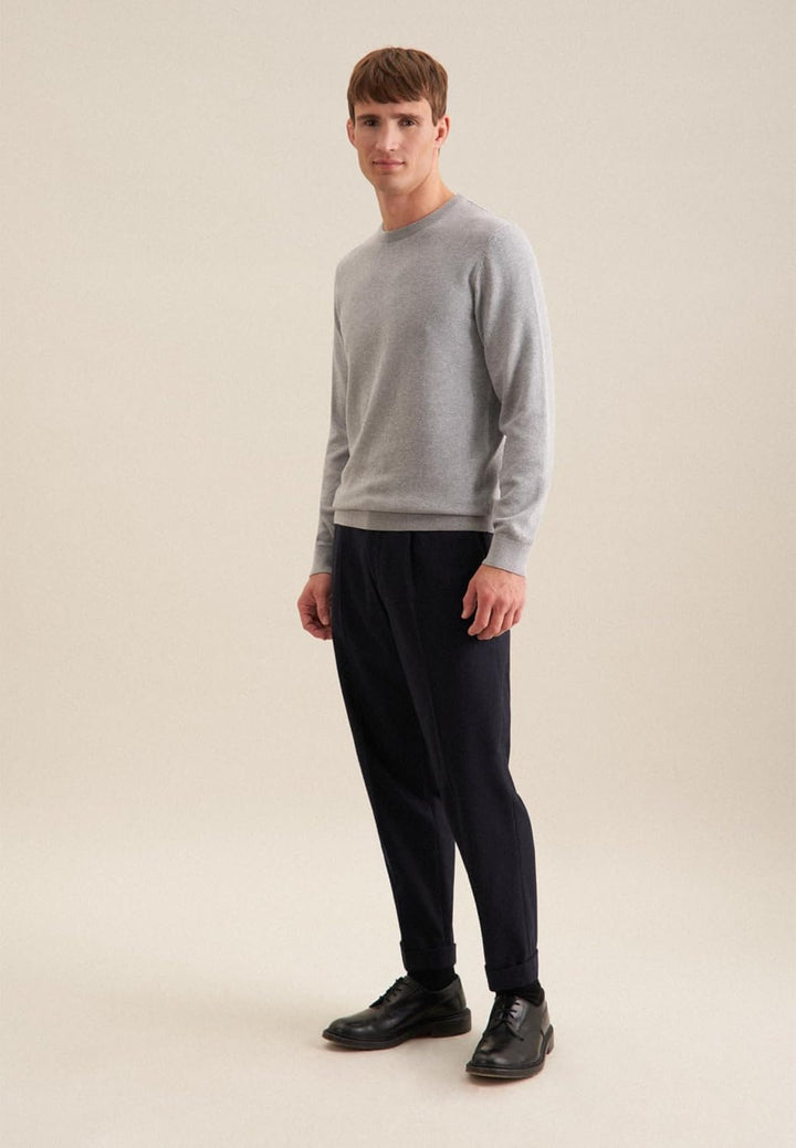 Seidensticker Herren Pullover - Regular Fit - Rundhalsausschnitt - Langarm - 100% Baumwolle L Grau,