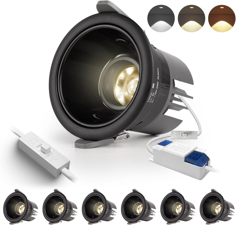 BAGZY LED Einbaustrahler 230V Schwenkbar Schwarz Spots Flach 7W Einbauleuchten IP44, 700 Lumen 6er S