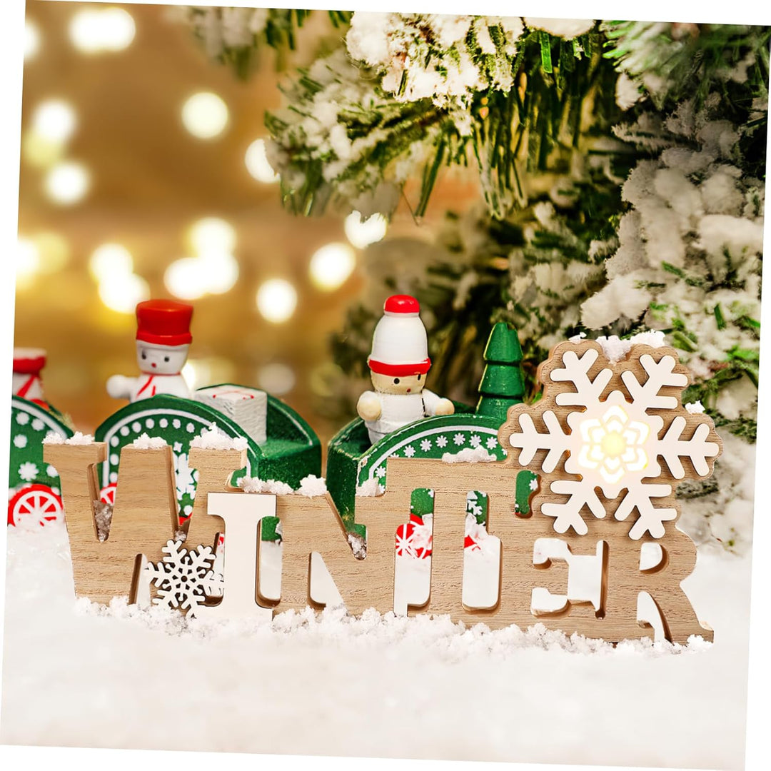 Garneck Holz-Tischdekoration, Winter-Holzschild, LED-Schneeflocke, Mittelstück, freistehend, Holzsch