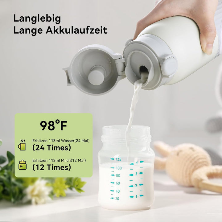 Tragbarer Flaschenwärmer Baby Unterwegs Akku 380ml für Muttermilch Wasser 10000mAh Schnell Aufheizen
