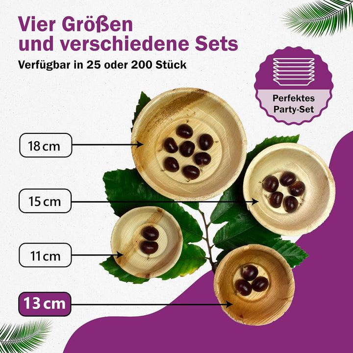 Waipur Bio Palmblattschalen - 200 Schalen Ø 13 cm / 275 ml - Premium Einweg Geschirr kompostierbar -