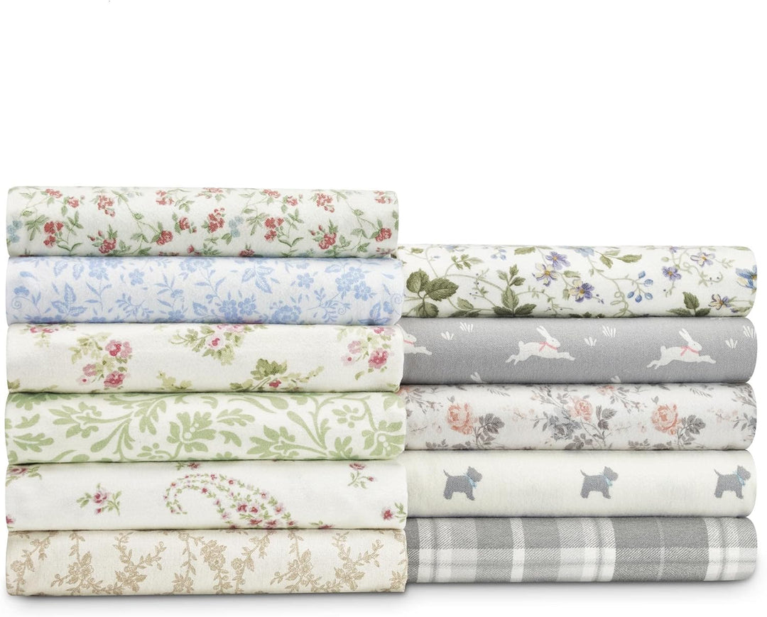 Laura Ashley Blätter Baumwoll-Flanell-Bettwäsche-Set, Mulholland Plaid Grau, Twin Twin Mulholland Pl